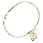 Oval Gold-Plated Bangle Bracelet with Heart Charm