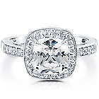 Cushion Cut Cubic Zirconia Sterling Silver Halo Ring