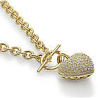 Goldtone Puffed Heart Pendant Toggle Necklace