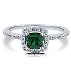Emerald Cubic Zirconia Sterling Silver Halo Solitaire Ring