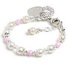 Delightful White Pearl & Pink Crystal Bracelet with Heart Charm