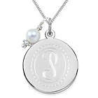 Engraved 18mm Silver Initial Disc Necklace with Pearl Charm