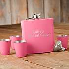 Personalized Matte Pink Flask and Shot Glasses Set