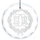 Etched Wreath Monogram 3" Round Faceted Glass Ornament