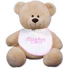 Personalized Teddy Bear with Embroidered Pink Baby Bib