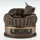 Bronze Cat in Basket Cremation Urn