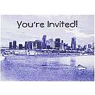 Urban Waterfront Skyline Invitation Cards