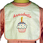 Personalized Baby Girl First Birthday Bib with Cupcake Design