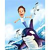 Boy Surfing with Dolphin Custom Photo Caricature
