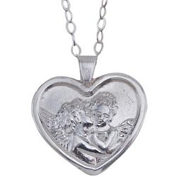 Sterling Silver Guardian Angel Heart Pendant