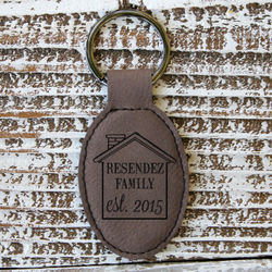Personalized Family Home Round Leather Key Chain