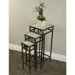 Set of 3 Travertine Square Plant Stands