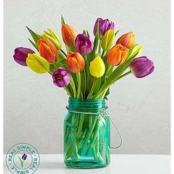 Assorted Tulips Arranged in Mason Jar