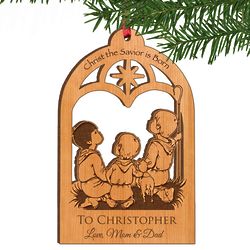Christ the Savior is Born Personalized Wood Ornament