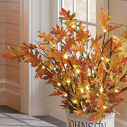 2 Oak Leaf Lighted Branches Fall Decor Accents