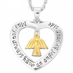 Sterling Silver Angel By Your Side Diamond Heart Pendant