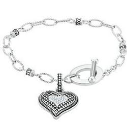 Sterling Silver Round Diamond Bracelet with Heart Charm
