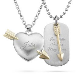 Personalized His and Her Heart and Arrow Pendants