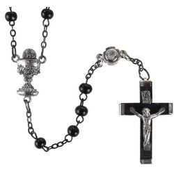 First Communion Black Wood Rosary with Our Father