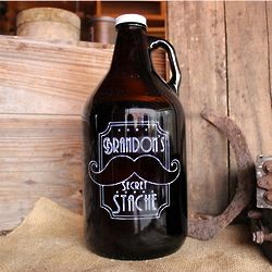 Secret Stache Amber Glass Personalized 64-Ounce Beer Growler
