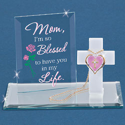 Mom I'm So Blessed Cross Glass Figurine