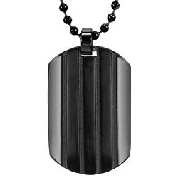 Black Ribbed Engravable Stainless Steel Dog Tag