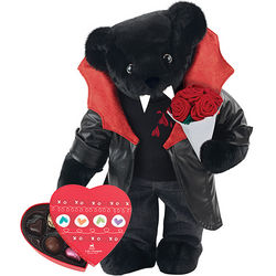 15" Love at First Bite Vampire Teddy Bear with Roses and Candy