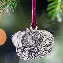 Cat Pewter Christmas Ornament
