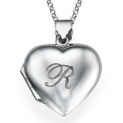 Heart Locket with Engraved Initial in Sterling Silver
