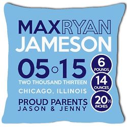 Personalized Birth Announcement Pillow with Circles for Baby Boy