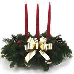 Gold Bow and Candles Fresh Holiday Centerpiece
