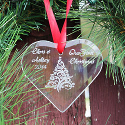 Our First Christmas Personalized Glass Heart Tree Ornament