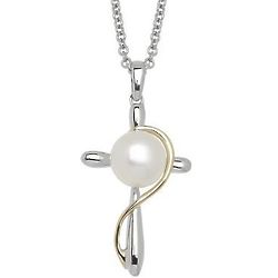 Honora Freshwater Cultured Pearl Cross Pendant in Sterling Silver