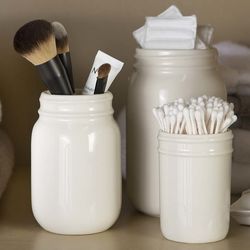 3 Ceramic Creamware Jars for Bathroom Storage