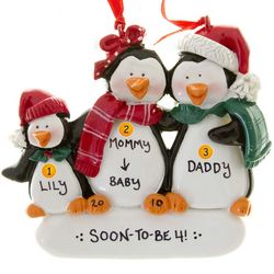 Family of 3 Penguins Pregnant Mom Ornament
