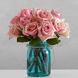 Pink Roses With Mason Jar