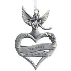 Personalized Bless Our Home Pewter Angel Ornament