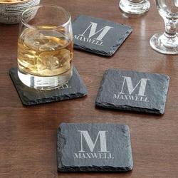 Personalized Initial Slate Coasters with Natural Flake Edges