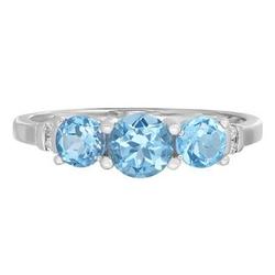 3-Stone Ring Blue Topaz and Diamond in 10-Karat White Gold