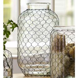 Large Chicken Wire and Glass Pickle Jar Vase