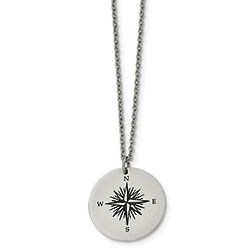 All Those Who Wander Stainless Steel 2-Sided Compass Pendant