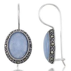 Blue Quartz and Marcasite Earrings in Sterling Silver