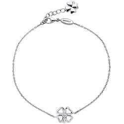 Sterling Silver Clover Charm with Cubic Zirconia Anklet