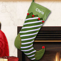 Embroidered Green Jester Christmas Stocking