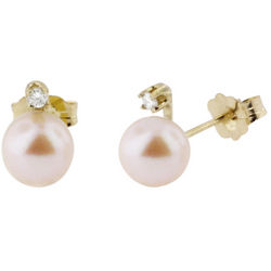 14k Yellow Gold Diamond and Pearl Earrings