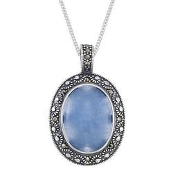 Blue Quartz and Marcasite Pendant in Sterling Silver