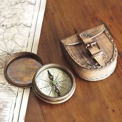 Antiqued Brass Compass with 'The Road Not Taken' Poem