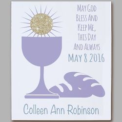 Personalized First Communion Eucharist Wall Canvas in Purple