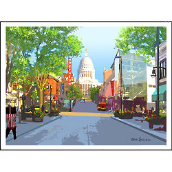 State Street and Capitol Building in Madison, Wisconsin Print