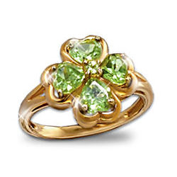 Luck of the Irish Peridot Four Leaf Clover Ring